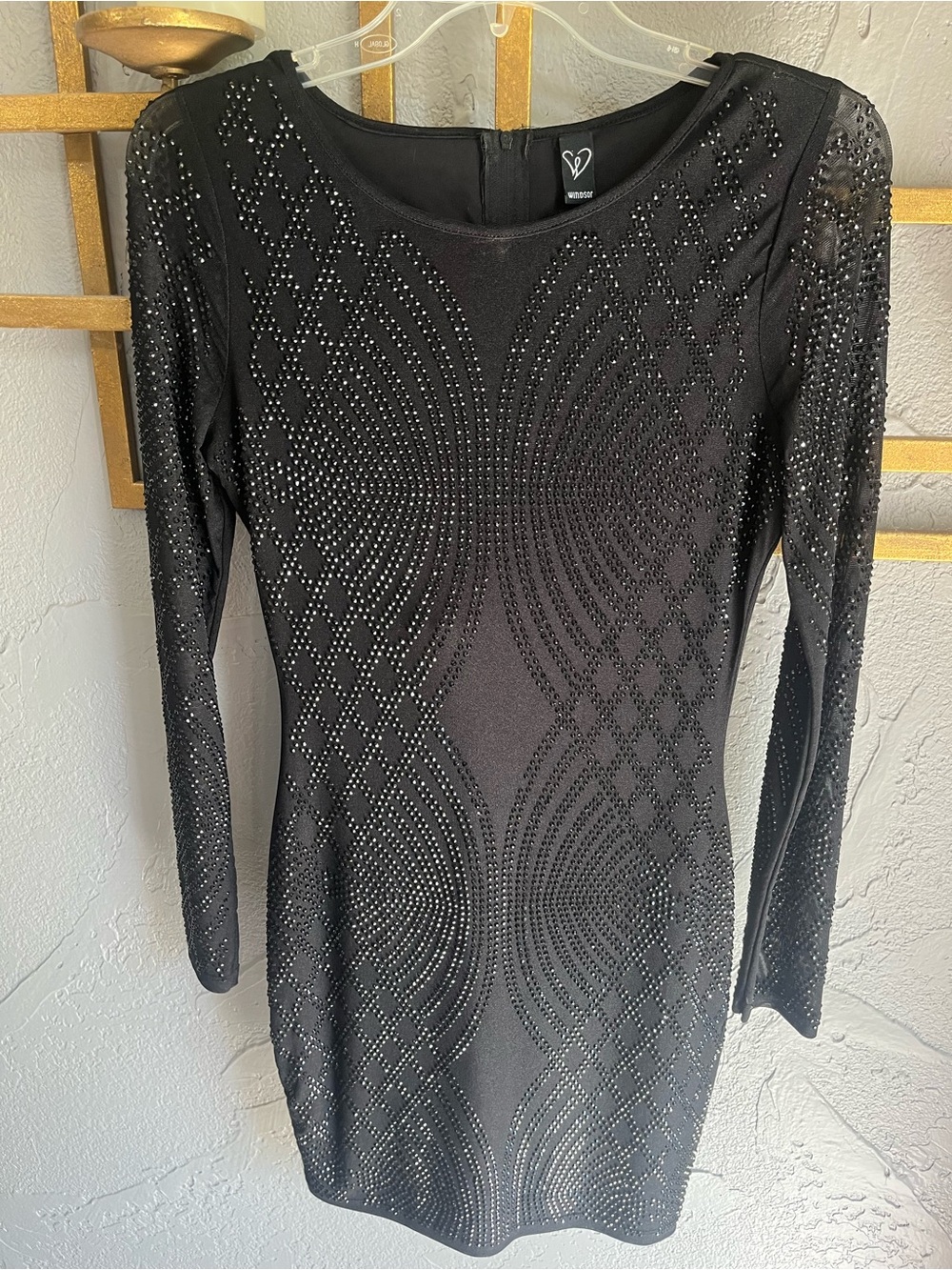 Windsor Black Long Sleeve Rhinestone Bodycon Dress